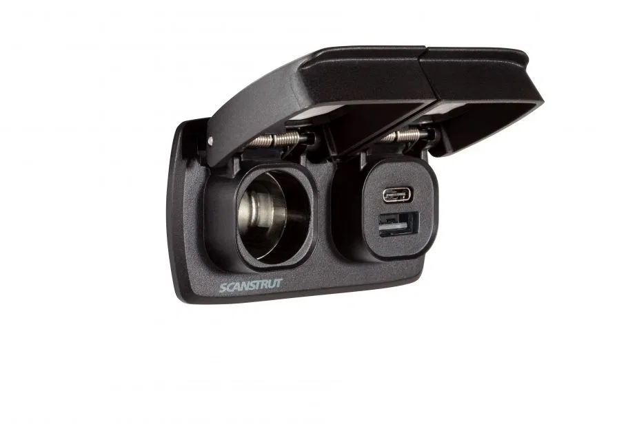 SC-MULTI-F2 – SCANSTRUT Power Port Socket, USB-A/ USB-C And Cigarette Lighter Plug 2 Power Ports Black 10 To 32 Volt ...